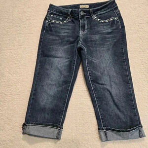 Earl Cropped Cuffed Straight leg Jeans Stud Rhinestone Embellished Women's 4